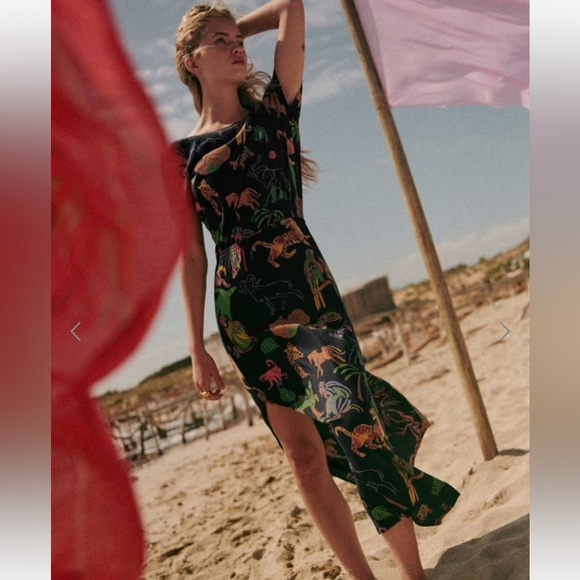 Sezane Black Maxi Dress with Colorful Animal Print - Picture 5 of 8